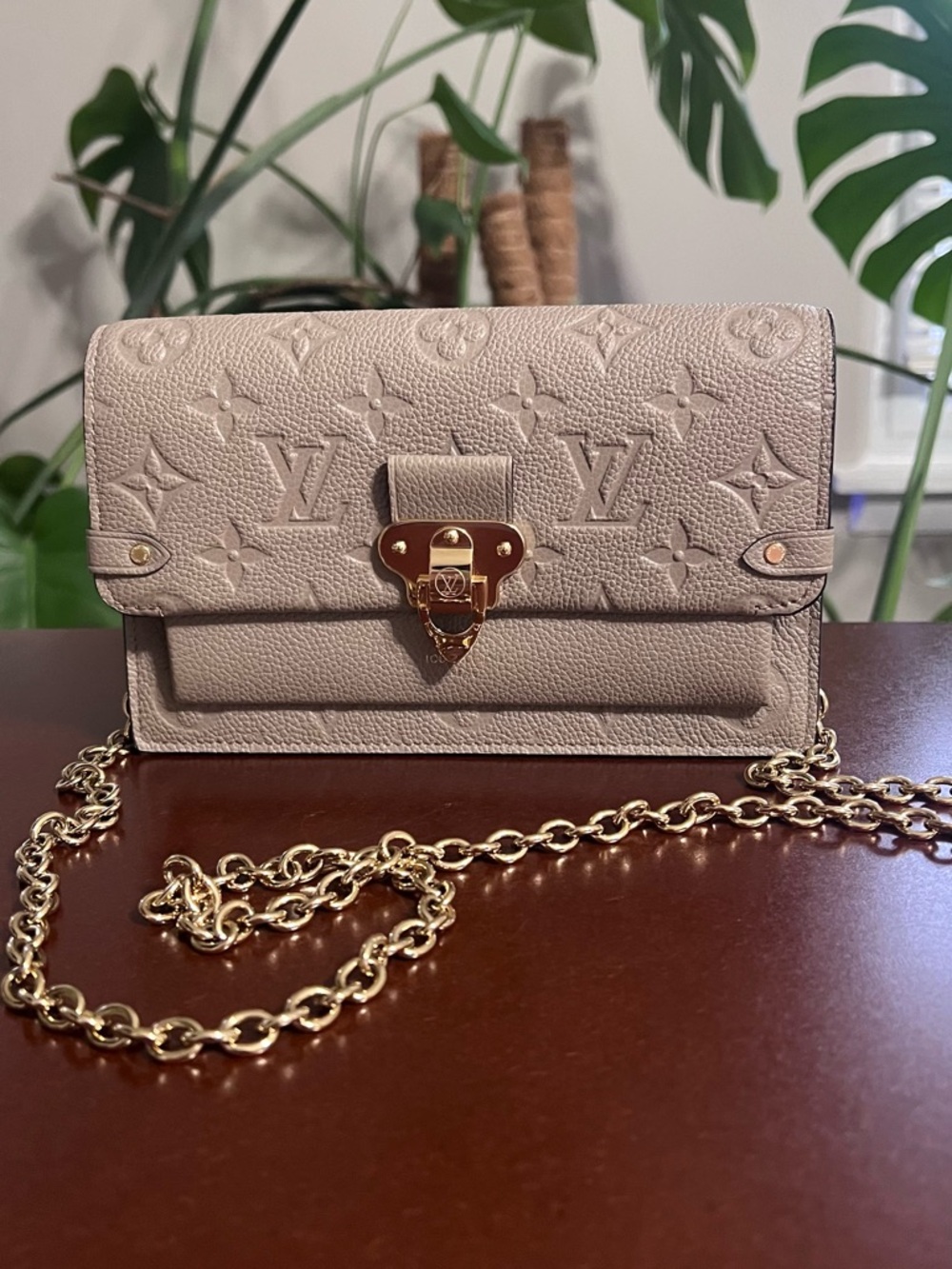 Louis Vuitton Beige Monogram Empreinte Chain Crossbody Wallet